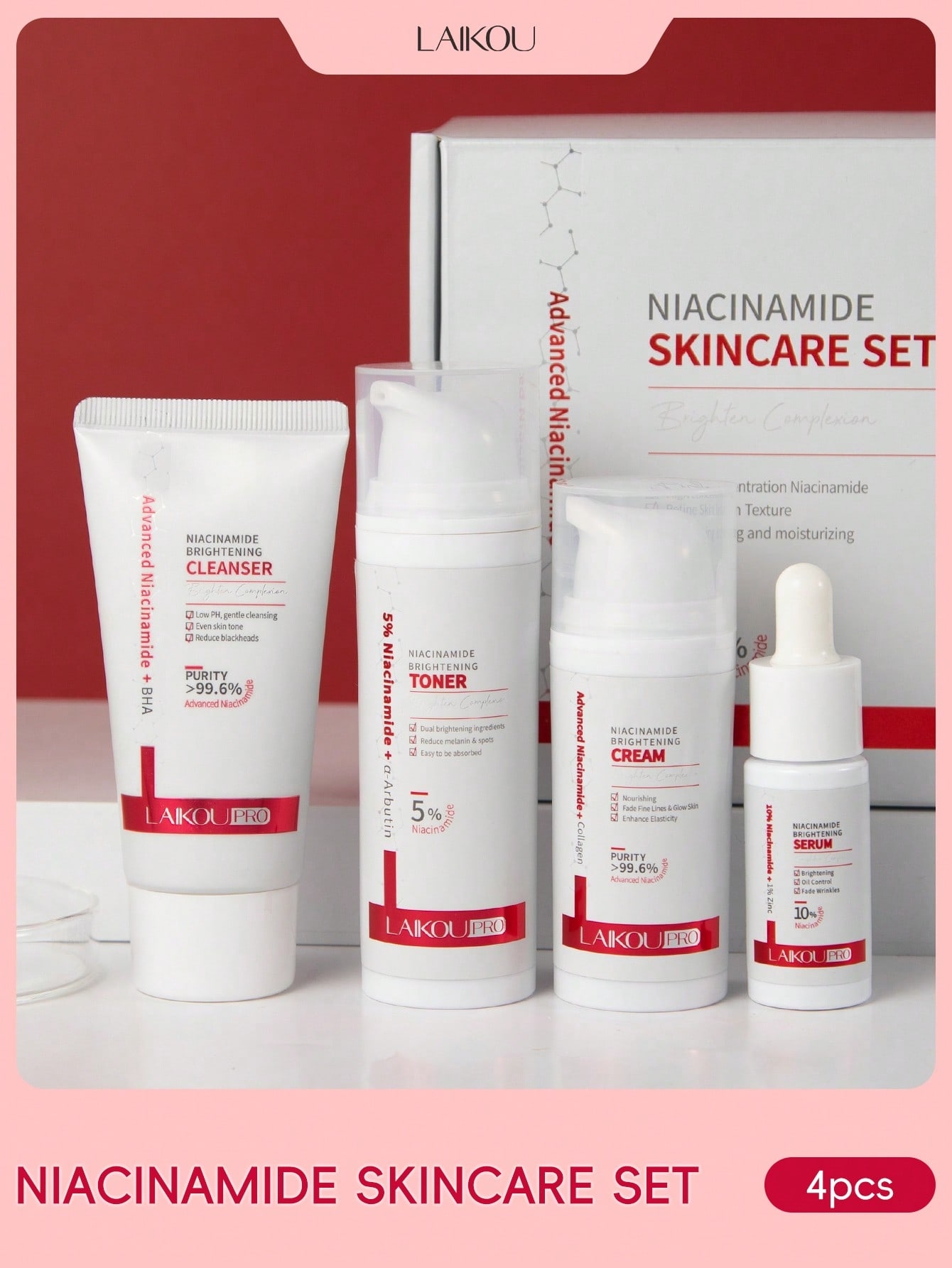 Skincare Oily Skin - LAIKOU PRO Niacinamid 4-teiliges Aufhellendes Hautpflege-Set