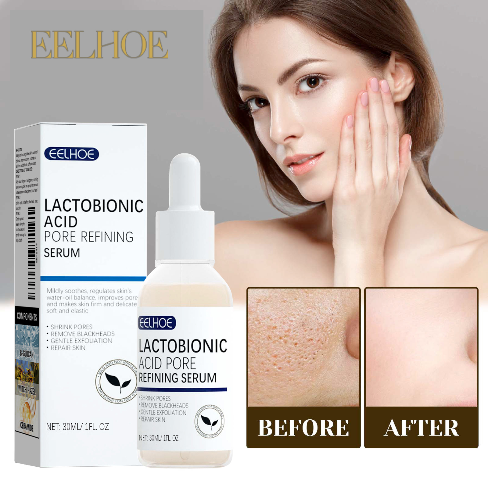 Ferulic Acid Serum - EELHOE Lactobionsäure Poren Schrumpfen Gesicht Serum