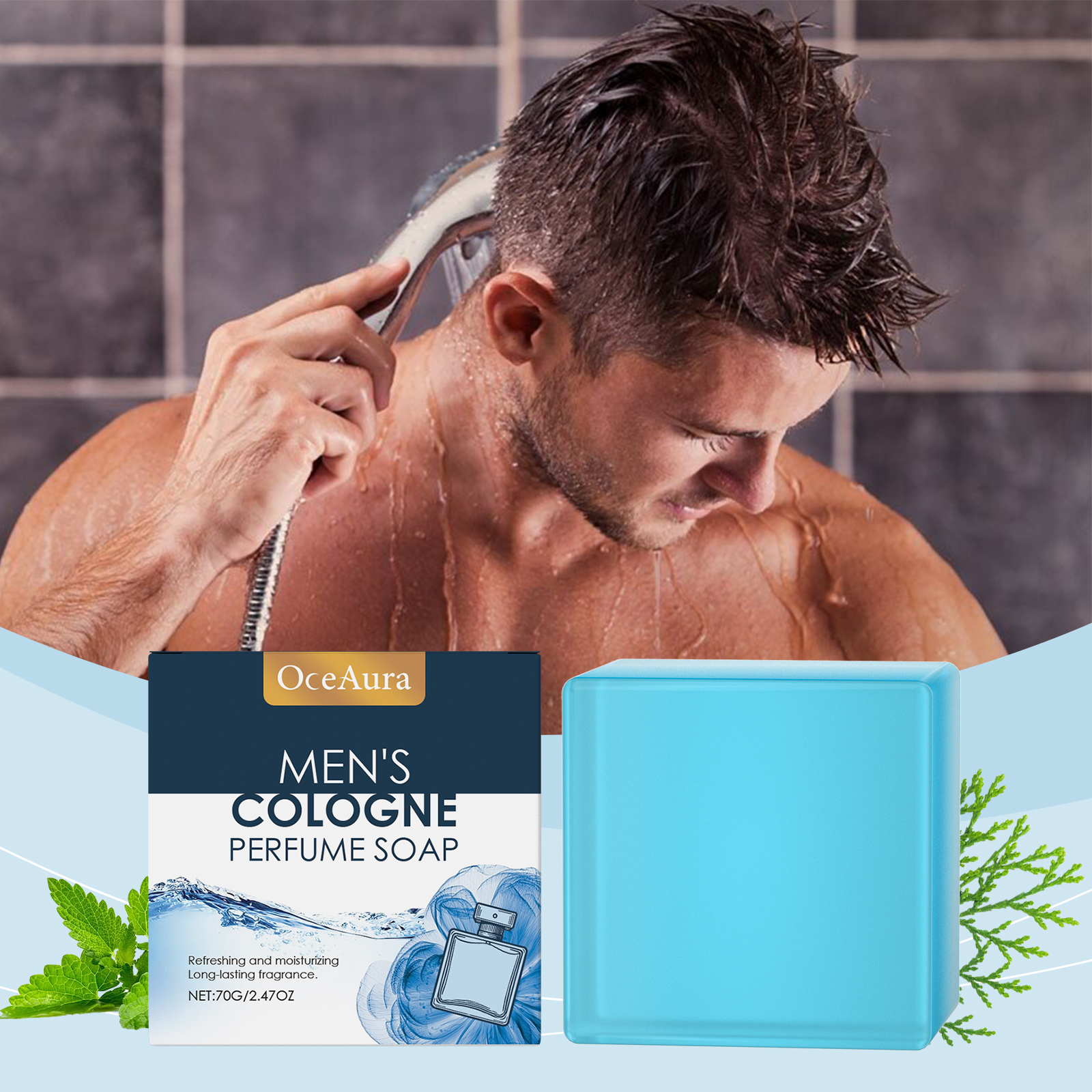 Skincare Oily Skin - OceAura Herren-Parfüm-Badeeseife, sanfte Reinigung der Körperhaut,